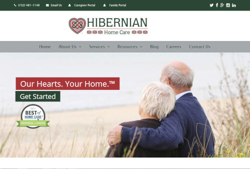 Hibernian Home Care screenshot of home page