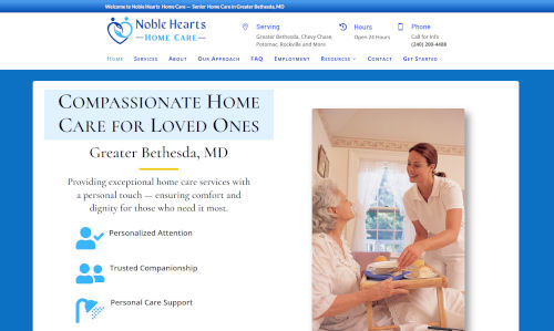 Noble Hearts Care home page screen shot